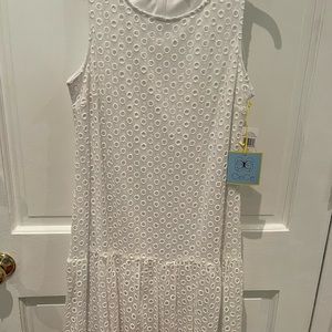 CeCe sz12 white sleeve drop waist dress NWT linned polyester nylon cotton